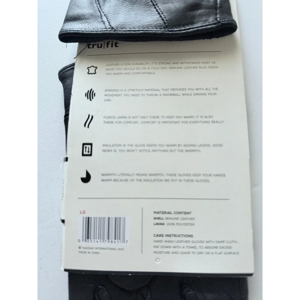 Trufit Ladies Gloves Genuine Black Leather Fleece Lined Pull On Wrist Size OS
